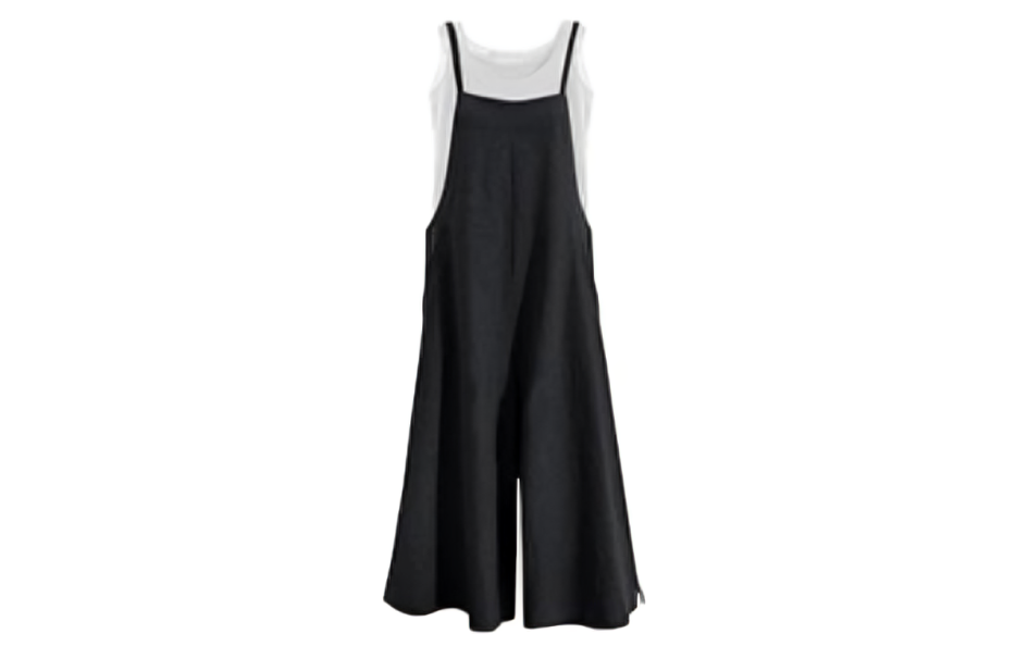 YESNO Women Casual Loose Long Bib Pants Wide Leg Jumpsuits Baggy Cotton Rompers Overalls with Pockets PZZTYP2