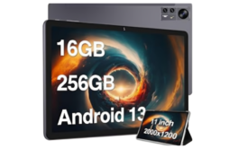 2024 Newest 11 inch Tablet Android 13 Tablets 16GB RAM 256GB ROM 1TB Expand, 2K 2000 x 1200 Display, Octa-Core, 13MP Triple Camera, 8600mAh, Quad Speakers, 5G/2.4G WiFi, GPS,Bluetooth,with Case -Grey